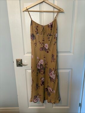 Wilfred Floral Slip Dress in Mustard with Pink Blooms